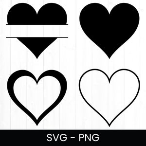 Herz-Svg für kommerzielle Nutzung, geteiltes Herz-Svg, geschnittene Datei, niedliche Cliparts, sofortiger Download, Herz-Monogramm-Rahmen, Herz-Umriss-Png