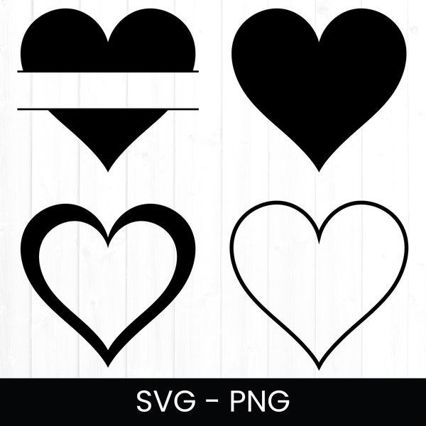 Hearts Svg for Commercial Use, Split Heart Svg, Cut File, Cute Clipart, Instant Download, Heart Monogram Frame, Heart Outline Png