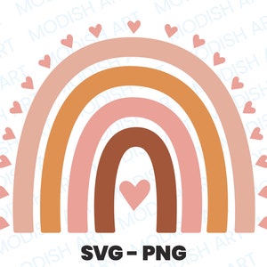 Boho Rainbow for Commercial Use, Layered SVG Cut File, Bohemian Rainbow, Cute Cut File, Boho PNG, Clipart, Cute T-shirt Design, Hearts image 3