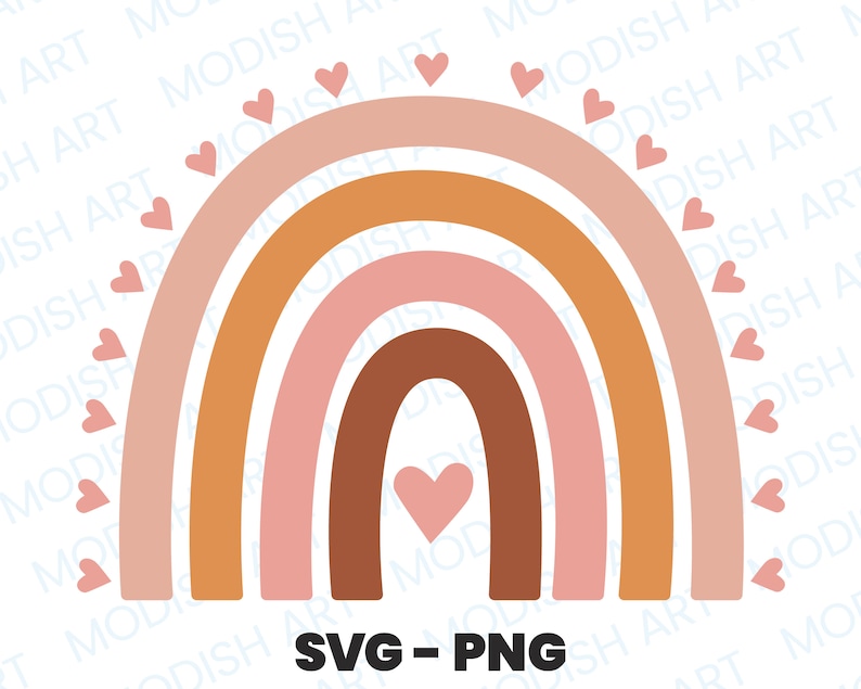 Boho Rainbow for Commercial Use, Layered SVG Cut File, Bohemian Rainbow, Cute Cut File, Boho PNG, Clipart, Cute T-shirt Design, Hearts image 3