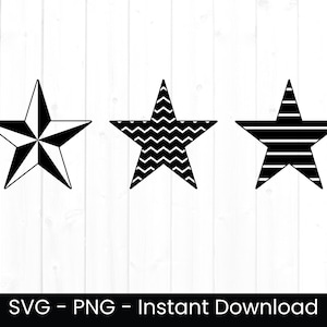星の SVG バンドル、商用利用、ストライプの星、カット ファイル、シェブロン スター、航海の星、Cricut 用 SVG ファイル、SVG デザイン、Png