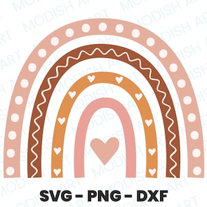 Boho Rainbow, arquivo de corte para uso comercial, Boho SVG, design de camiseta fofa, arco-íris rosa em camadas, sublimação PNG, clipart, DXF