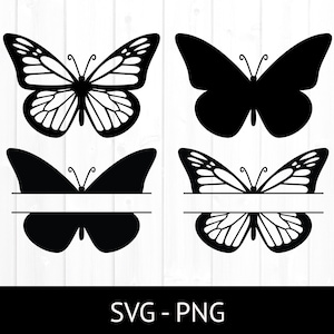 Schmetterling-Svg für kommerzielle Nutzung, Schnittdatei, Monarch-Umriss, geteilter Schmetterling Png, Sommer Clipart, Sofortiger Download, Schmetterlings-Monogramm