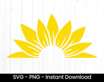 Half Sunflower Svg, Commercial Use Cut File, Digital Download, Instant Download, Flower Design, Sunflower Png, Wildflower Clipart