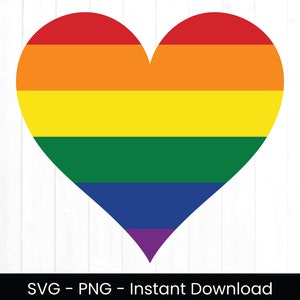 Rainbow Heart SVG, Heart Svg pour un usage commercial, Fichier de coupe en couches, Pride Heart Flag, Clipart, Rainbow PNG, Kids Shirt PNG