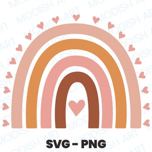 Boho Rainbow para uso comercial, arquivo de corte SVG em camadas, Boho Rainbow, arquivo de corte bonito, Boho PNG, clipart, design de camiseta fofa, corações