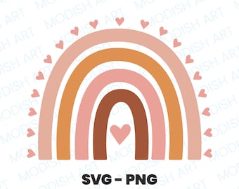 Boho Rainbow for Commercial Use, Layered SVG Cut File, Bohemian Rainbow, Cute Cut File, Boho PNG, Clipart, Cute T-shirt Design, Hearts