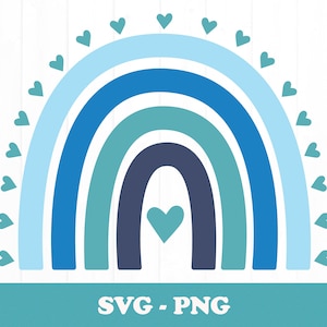 Boho Regenbogen für kommerzielle Nutzung, geschnittene Datei, süßes T-Shirt Design, geschichtete SVG-Datei, blauer Regenbogen, Boho PNG, Clipart, Kinderzimmer SVG