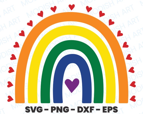 Rainbow Svg, Commercial Use Cut File, Heart Rainbow Design, Pride Png, Rainbow Clipart, Instant Download, Love Tshirt Design, DXF, EPS