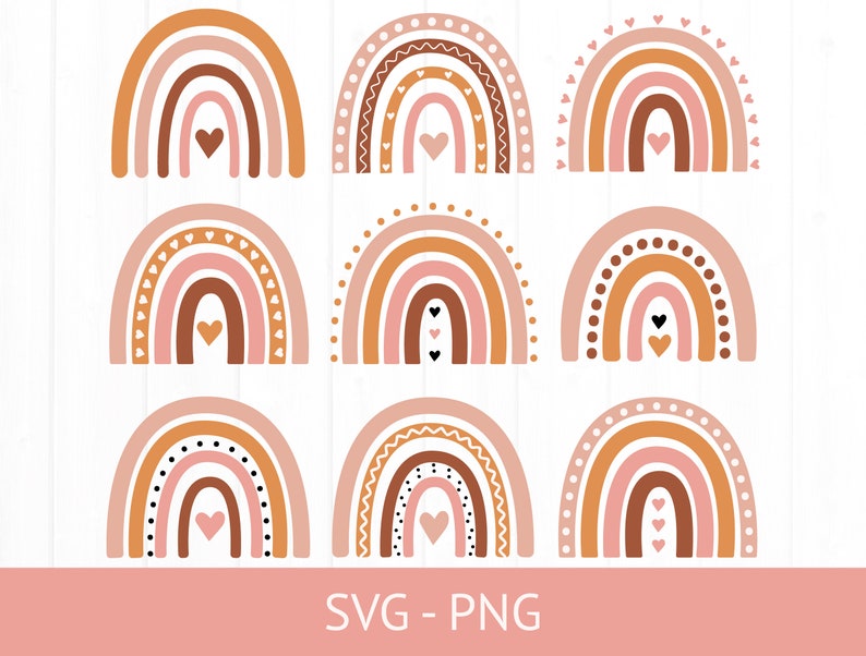 Boho Rainbow SVG, File di taglio per uso commerciale, Boho Rainbow a strati, File di taglio, Boho PNG, Clipart, Design carino di t-shirt, Cuore arcobaleno immagine 8