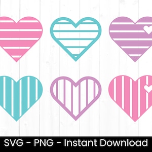 Gestreepte harten SVG, gestreept hart gesneden bestand, commercieel gebruik, SVG-bundel, digitale download, vorm PNG, liefde clipart
