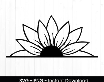 Half Sunflower Svg, Commercial Use, Cut File, Hand Drawn PNG, Digital Download, Instant Download, Digital Design, Sunflower Png