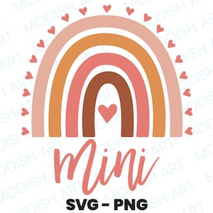Mini Boho Rainbow SVG, Archivo de corte de uso comercial, Lindo diseño de camiseta, Boho Rainbow, SVG en capas, Boho PNG, Clipart
