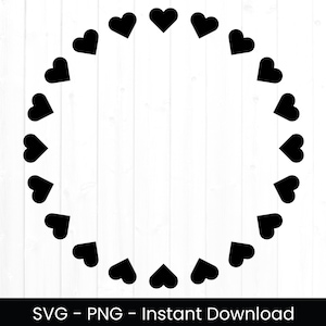 ハート サークル フレーム SVG、カット ファイル、商用利用、モノグラム フレーム PNG、サークル クリップアート、バレンタイン デー フレーム、ハート フレーム、クリップアート