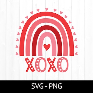 Valentine Rainbow voor commercieel gebruik, gelaagd SVG-bestand knippen, XOXO Rainbow, bestand knippen, liefde PNG, clipart, schattig T-shirt design, harten