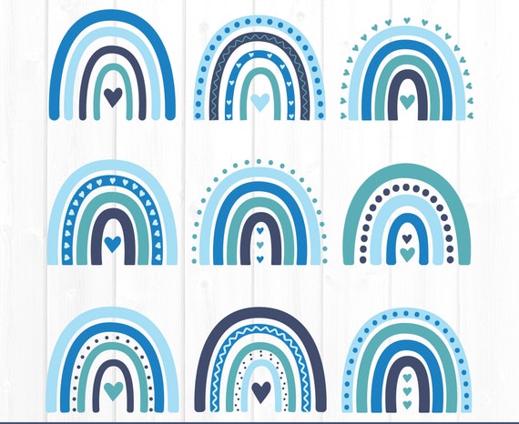 Blue Boho Rainbow SVG, Commercial Use Cut File, Cut File, Layered Bohemian Rainbow, Boho PNG, Clipart, Cute T-shirt Design, Hearts