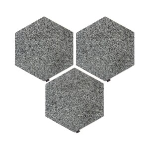 May include: Three gray hexagonal floor tiles with a textured surface.