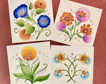 Impressions d'art florales du mois de naissance