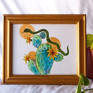 Snake and Cactus Acupuncture Art Print - 8x10 Watercolor Home Decor