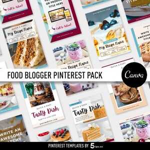 Pinterest templates for your blog and business | Fully customizable Canva templates | Eye-catching Food Blogger Pinterest Pin Pack