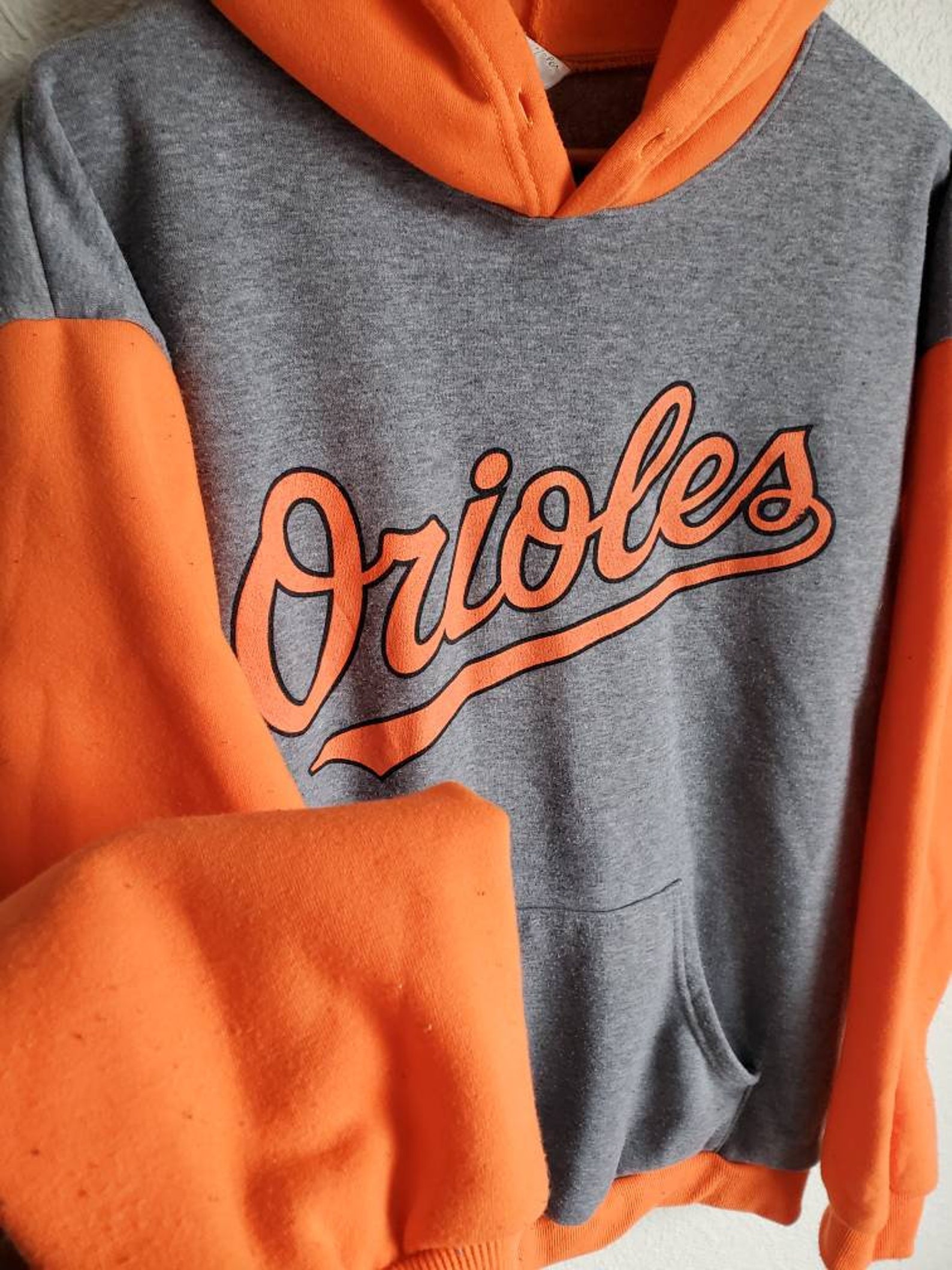 Vintage Orioles Hoodie Pullover Grey Orange Baltimore 90's Etsy