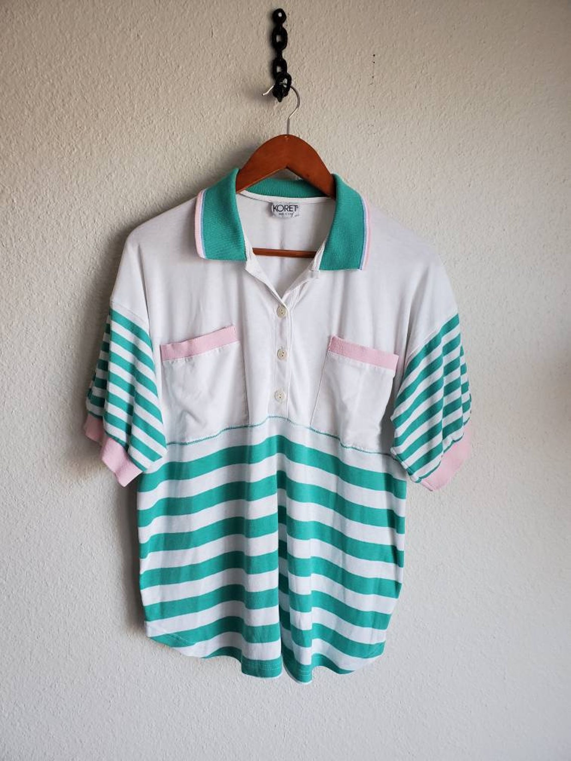 Vintage Pastel Polo Colorblock Stripe Ringer Shirt Cute Pink | Etsy