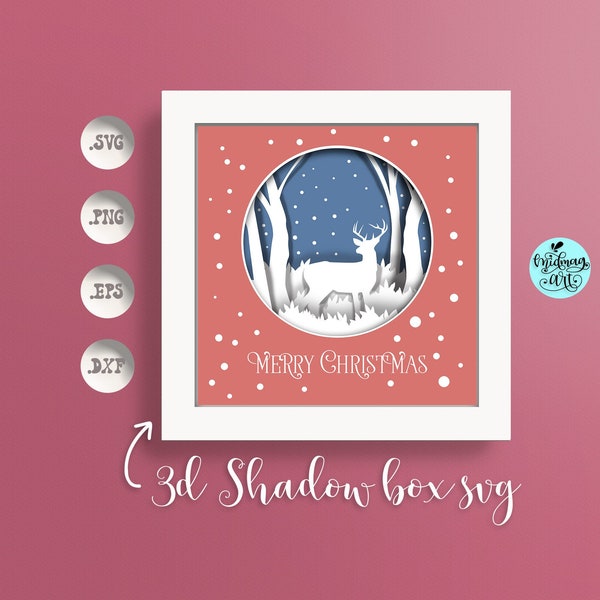 Merry christmas shadow box svg, christmas scene Shadow Box Svg, paper cut svg, Cardstock Svg, Silhouette Files, paper craft svg,