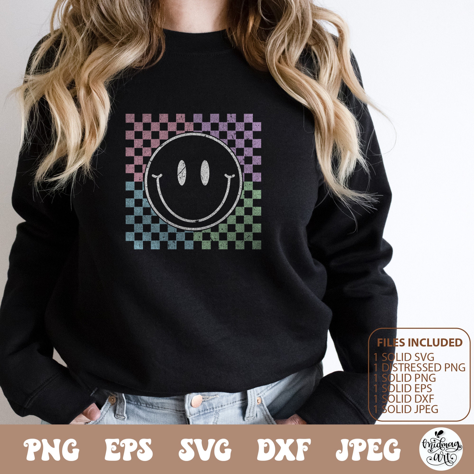 Checkered Smiley Face SVG PNG, Hippie Svg, Retro Svg, Retro Smiley Face ...