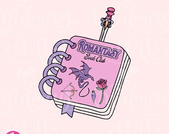 Romantasy reader Book Club Notebook Png, PNG File, Cute Trendy Aesthetic Romance Book Reader Printable Bookmark Design, Commercial Use