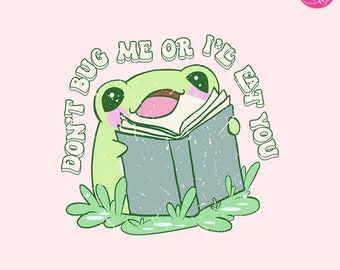 Val me niet lastig of ik eet je Png, sublimatie van boekliefhebbers, schattige leesgrage kikker PNG, ontwerp voor bladwijzers