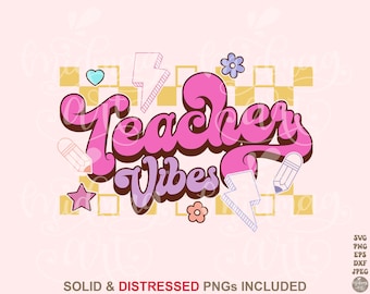 Vibraciones de maestro SVG PNG, Maestro retro svg png, Maestro svg, Maestro divertido svg, Camisa, Camisa de maestro svg, Escuela svg, Descarga instantánea, Cricut