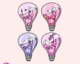 Bookish Bulb PNG Bundle, Extra Spicy Books Reader, Cute Trendy Aesthetic Popular Bookish png for Stickers, Bookmarks, Commercial Use