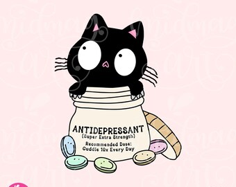 Gatto antidepressivo PNG, Sublimazione divertente della salute mentale, Design digitale, Sublimazione, DTG, Disegni di stampa DTF, uso commerciale