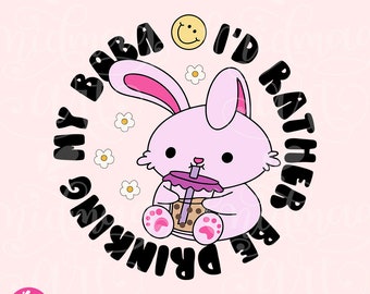 Je préfère boire mon boba png, sublimation de thé Boba, joli motif lapin pour autocollants, chemises, tasses, signets, usage commercial