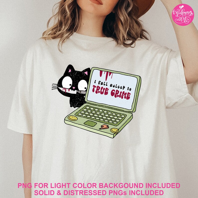 I Fall Asleep To True Crime PNG, Cute Trendy Design, design for T-Shirts, Stickers, Mugs, Tote Bags Bookmarks & More for Commercial Use image 3