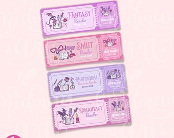 Bookish Bookmark Bundle Png, Ticket Bookmark PNG, Cute Trendy Aesthetic Romance Book Reader Printable Bookmark Design, Commercial Use
