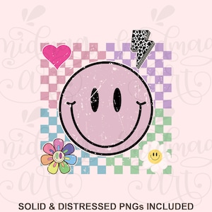 Retro kariertes Smiley Gesicht Png svg, kariertes Lächeln Gesicht, Checker png, kariertes glückliches Gesicht, Vintage kariertes Smiley Sublimation