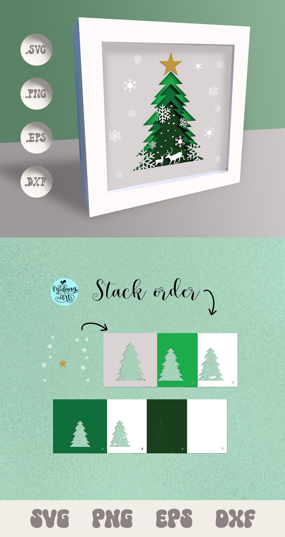 Christmas Tree Shadow Box Svg Christmas Scene Shadow Box Svg Etsy