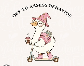 Off To Assess Behaviour PNG, schattig gansrijden scooter png-ontwerp voor T-shirts, stickers, mokken, draagtassen en meer voor commercieel gebruik