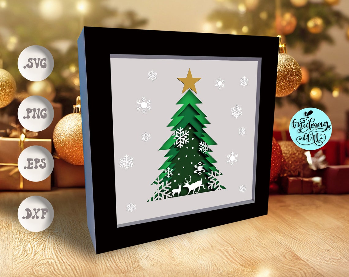 Christmas Tree Shadow Box Svg Christmas Scene Shadow Box Svg Etsy
