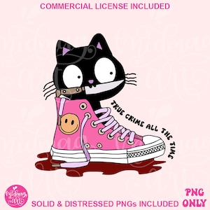 True Crime All the Time PNG, True Crime Club, Black Cat, True Crime Junkie, True Crime Documentary, Trendy PNG, Popular & Sticker Design