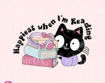 Mais feliz quando estou lendo PNG, sublimação para amantes de livros, lindo livro moderno, perfeito para camisetas, marcadores, adesivos, canecas, chaveiro de motel