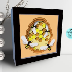 Bijen en korf schaduw vak svg, gelaagde cardstock svg, Bee svg, korf svg, gelaagde svg, korf schaduw vak svg, schaduw vak svg, papier ambachtelijke svg,