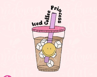 Iced Coffee Princess PNG, Cute Iced Coffee Design, Best Design for Shirts, Mugs, Stickers and more for Commercial Use
