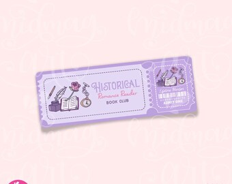 Historical Romance Book Club Png,  Ticket Bookmark PNG, Cute Trendy Aesthetic Romance Book Reader Printable Bookmark png, Commercial use
