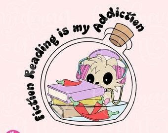 Leitura de ficção é meu vício PNG, sublimação de amante de livros, livro bonito e moderno, design para camisa, adesivos, marcador, canecas, sacola