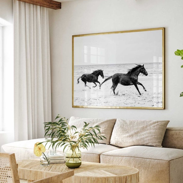 Two Horses Running on the Seashore Wall Art Print - Seashore Gallop - Horse Print Set, Printable Wall Art Download