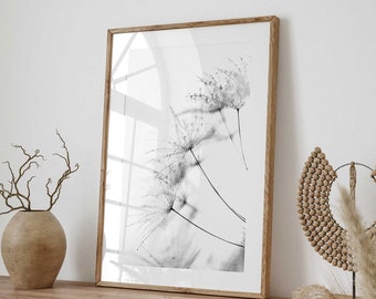 Dandelion Black and White Print - Nature & Botanical Printable Wall Art- High-Quality Art - Scandinavian Print