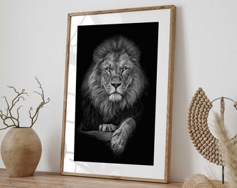 Lion Black and White Print - High-Quality Art - Printable Wall Art - Animal Wall Art - Scandinavian Print