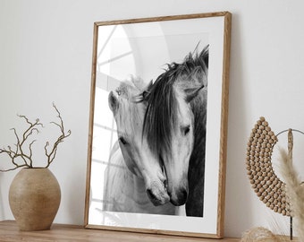 Monochrome Equine Grace - Black & White Horses Digital Print - Black and White Horse Print - Striking Equine Art